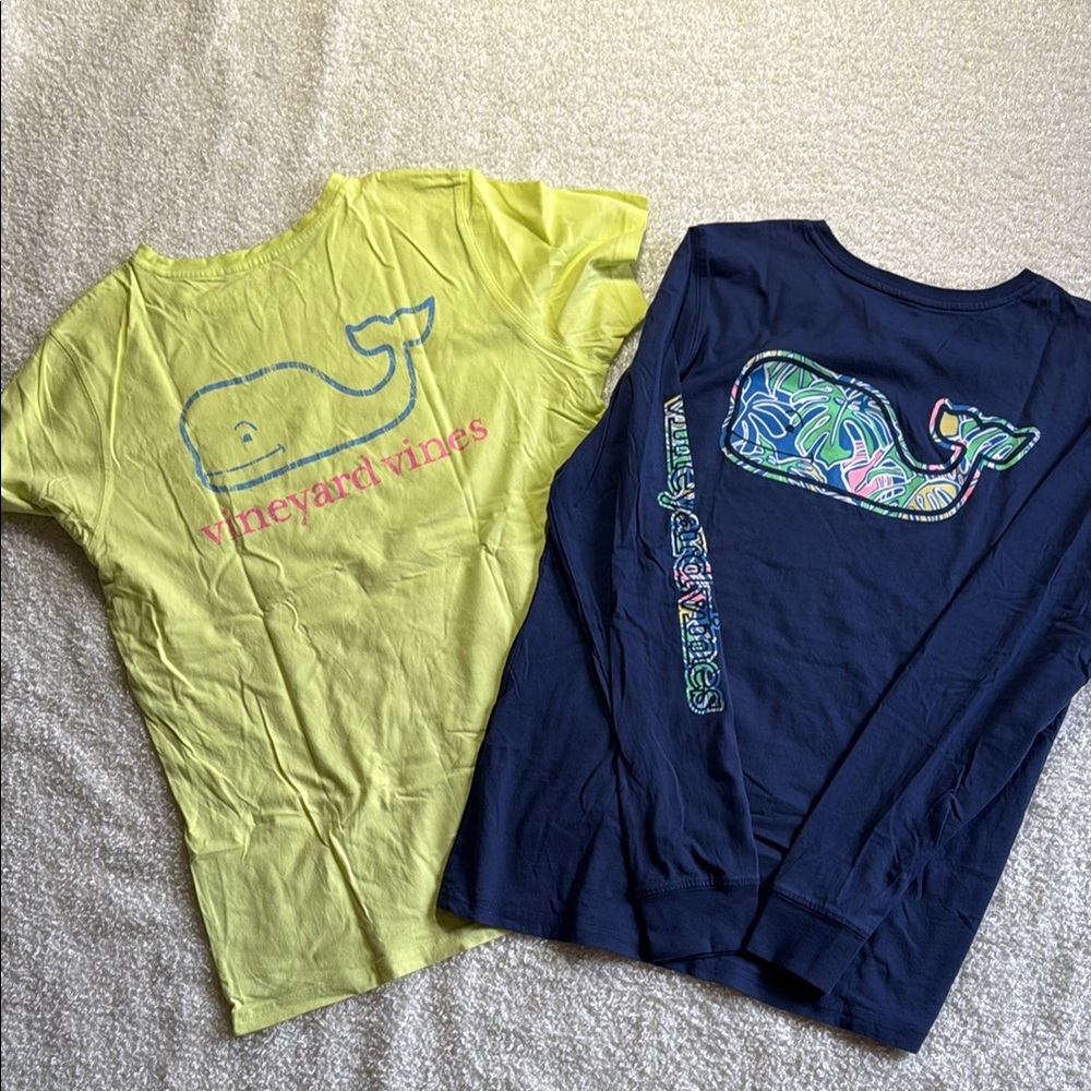 Vineyard Vines Yellow and Navy Whale Logo Tees
